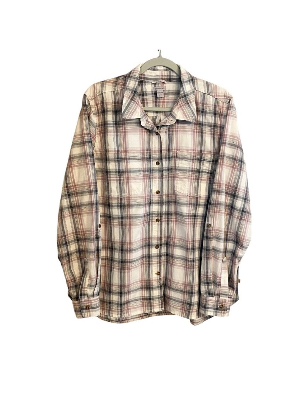 Carhartt Women’s Gray/Purple Plaid Long Sleeve Button Up Shirt SZ XL Workwear